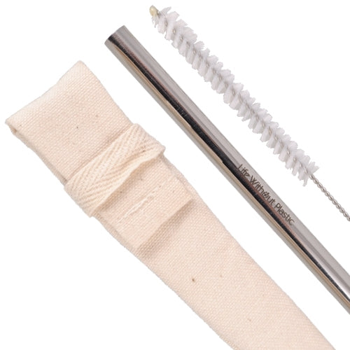 Stainless Steel Straw in an Organic Cotton Sleeve with Cleaning Brush - Bundle of 4