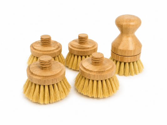 Bamboo Dish Brush Kit_ 1 Brush + 4 Replacement Heads