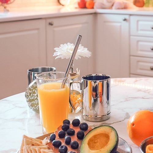 Stainless Steel Straw in an Organic Cotton Sleeve with Cleaning Brush - Bundle of 4