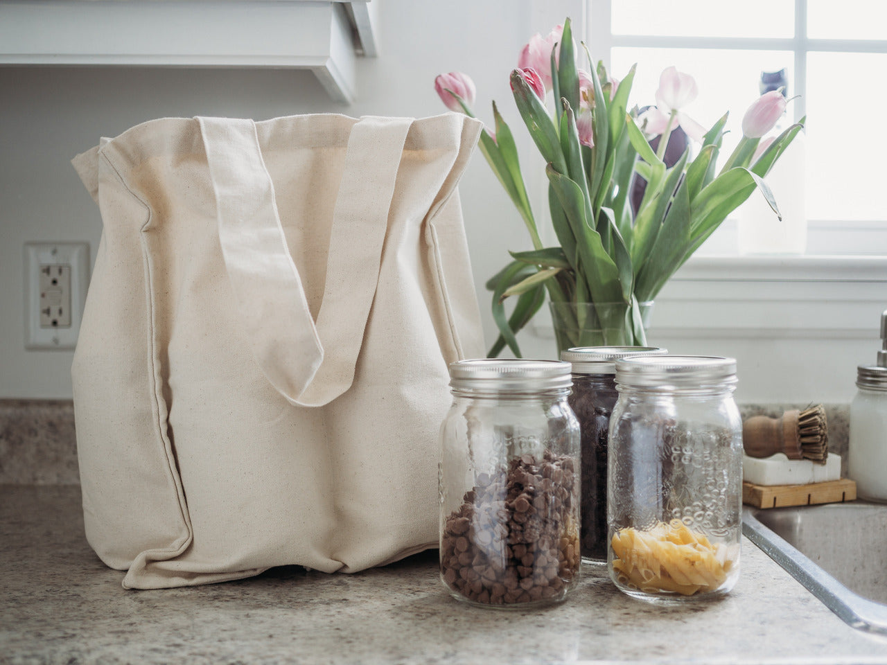 Organic Cotton Tote for Bulk Grocery Shopping - 6 Interior Pocket Compartments
