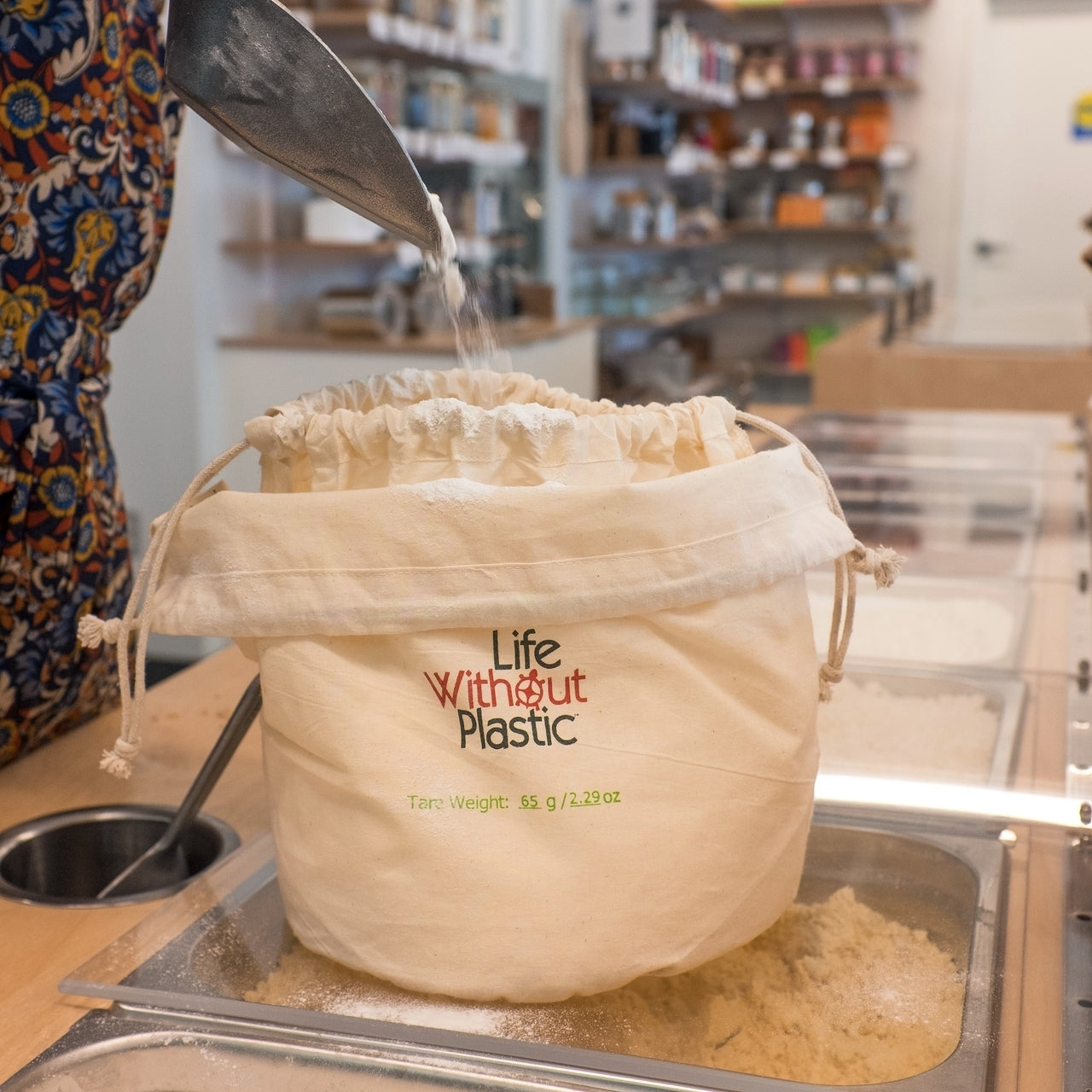 Organic Cotton LARGE Flat-Bottom Double Layer Bulk Bag for Flour