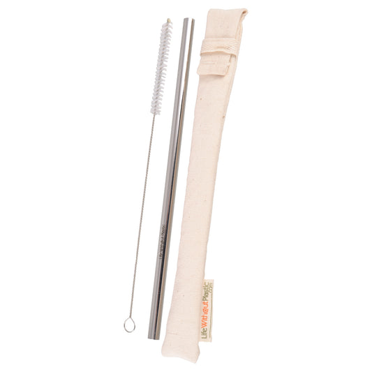 Stainless Steel Straw in an Organic Cotton Sleeve with Cleaning Brush - Bundle of 4