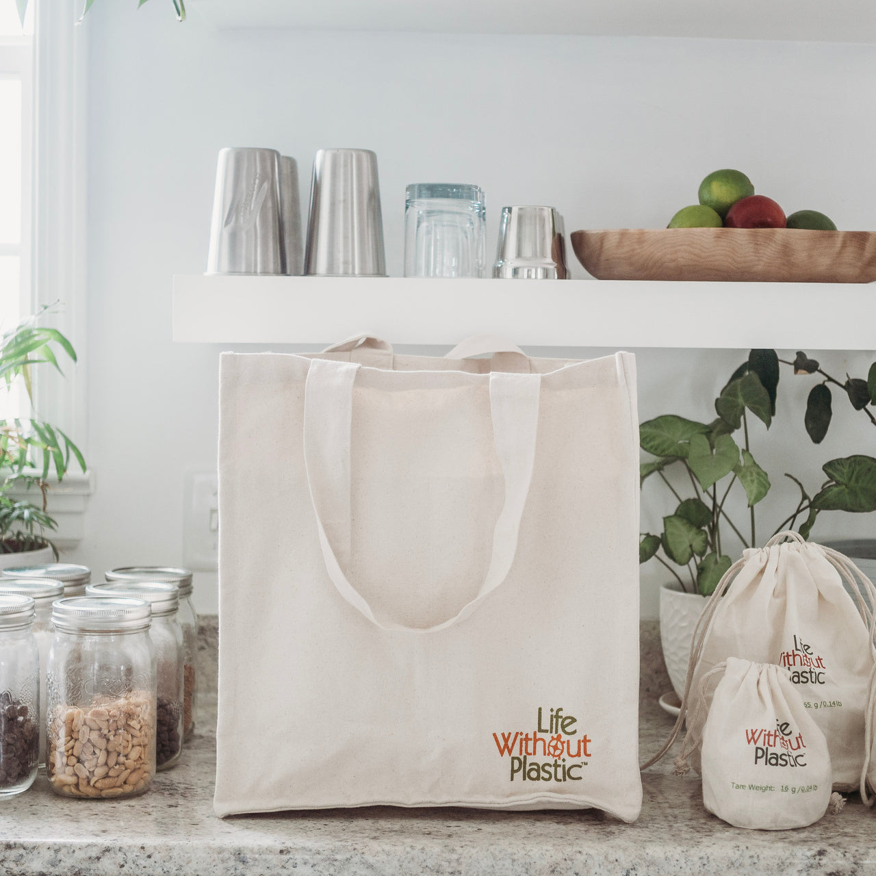 Organic Cotton Tote for Bulk Grocery Shopping - 6 Interior Pocket Compartments